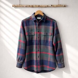 L.L.Bean Chamois Cloth Shirt Mens Medium Tall Blue Green Plaid Cotton Outdoor